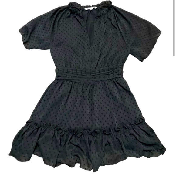 Zara Swiss Dot, Neck Ruffled, Sheer Sleeve, Mini Short Dress, Black, Size M - Picture 2 of 9
